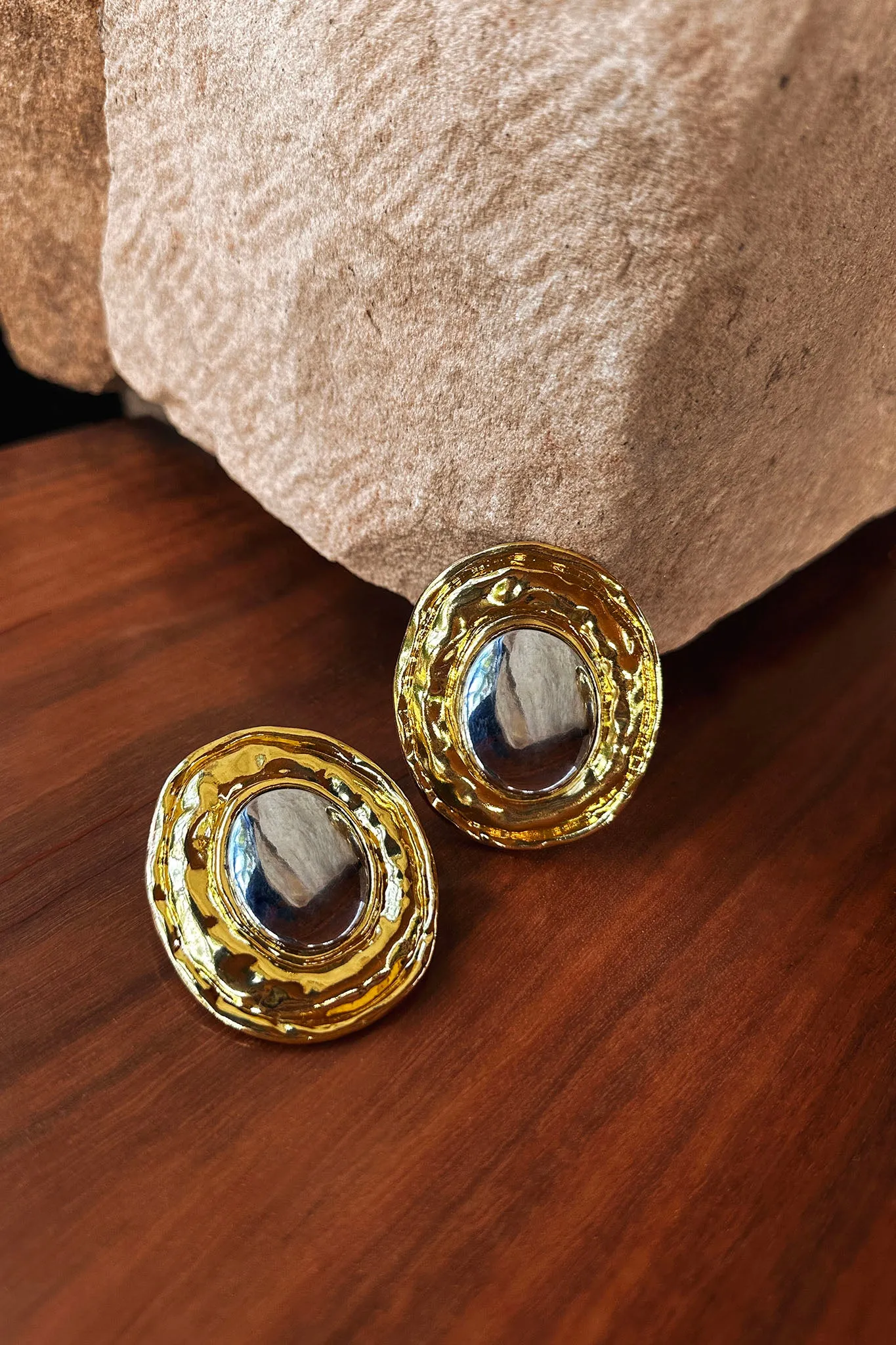 Achilles Two Toned Round Earrings Gold