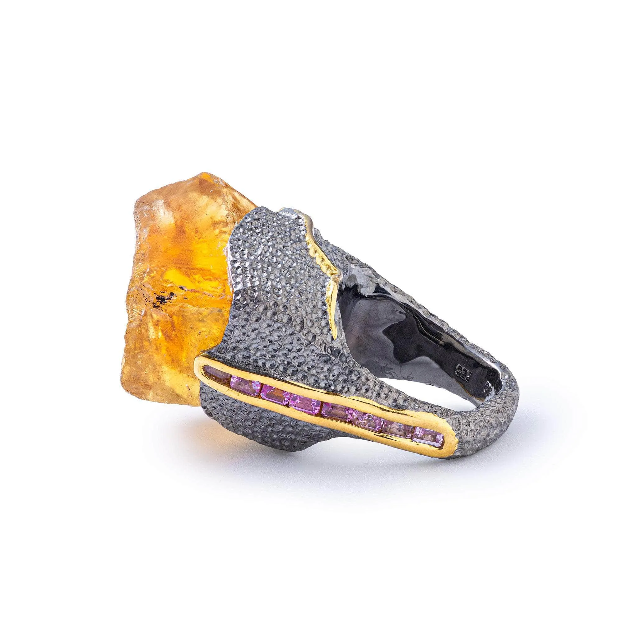 Almach Rough Citrine and Sapphire Ring