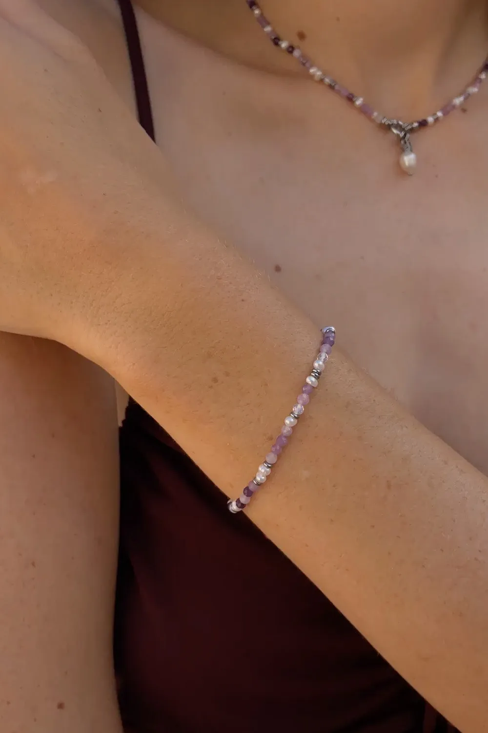 Amalfi Lilac Bead Bracelet Silver