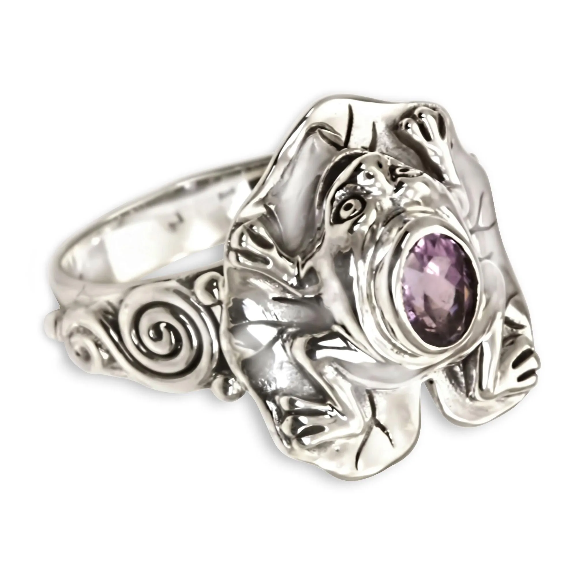 Amethyst and Silver Frog Cocktail Ring - Lilac Rainforest Frog | NOVICA