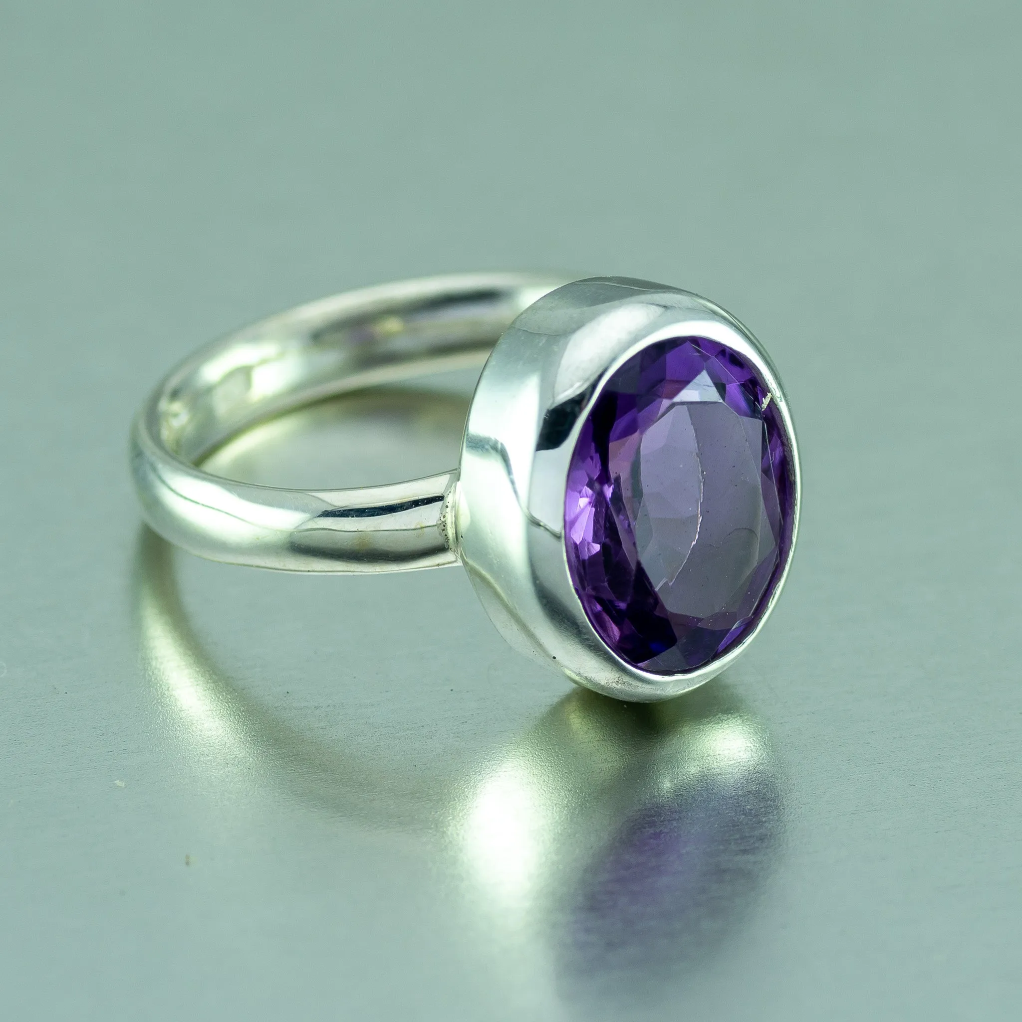 Amethyst Oval Ring, 925 Sterling Silver