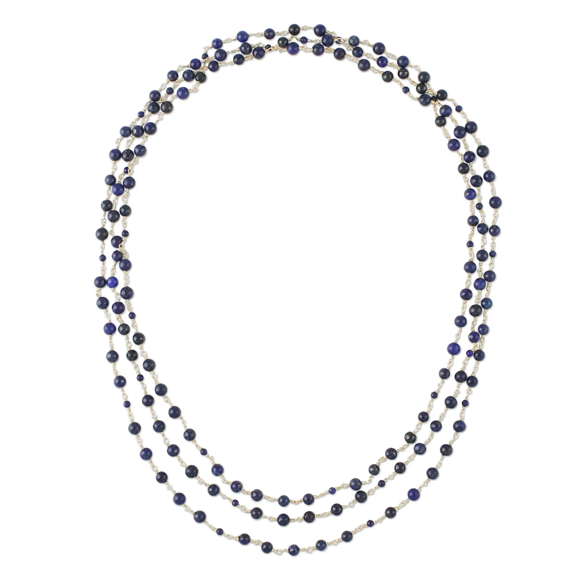 Andaman Sea Blue Lapis Lazuli and Brass Long Beaded Necklace