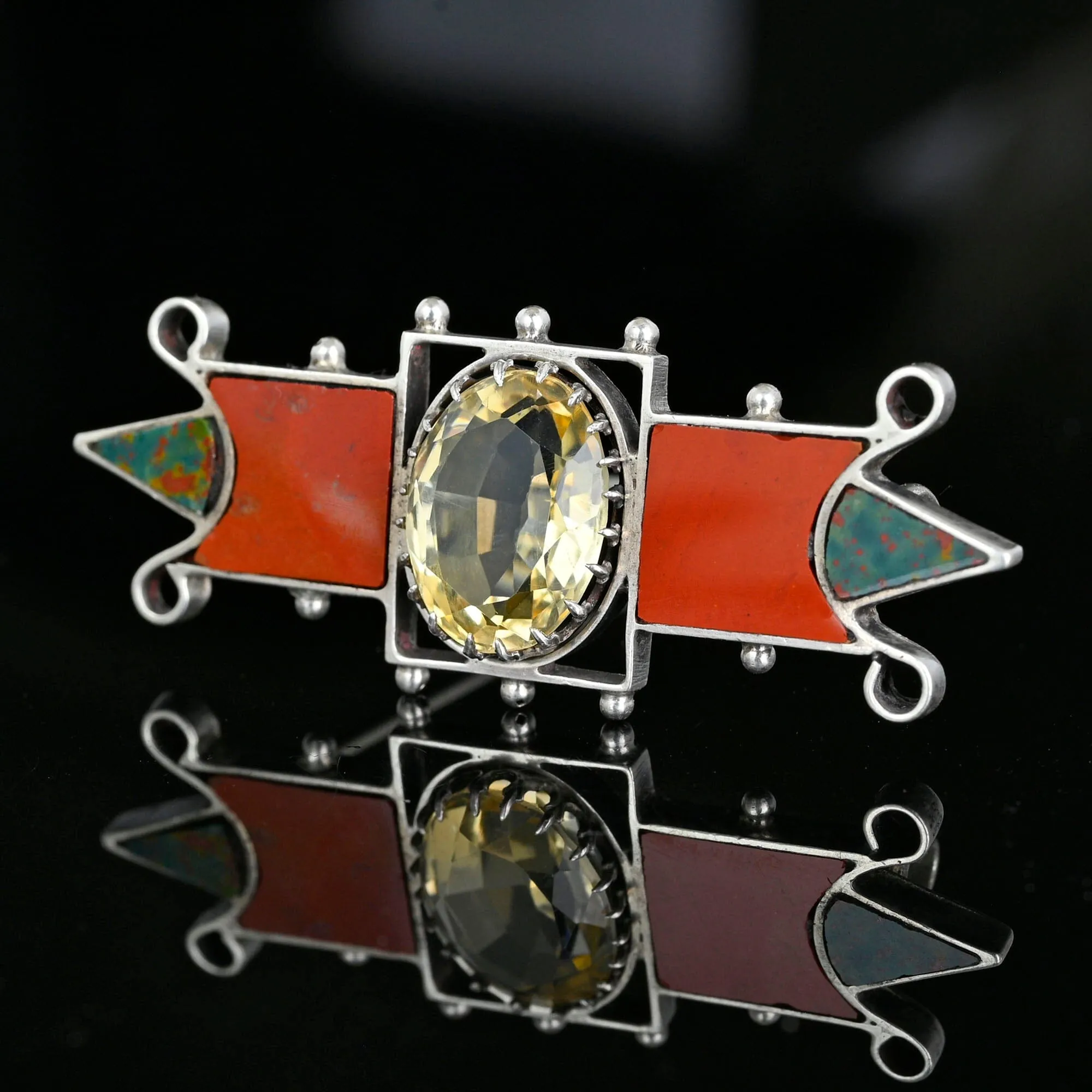 Antique 1890s Scottish Agate Champagne Citrine Brooch