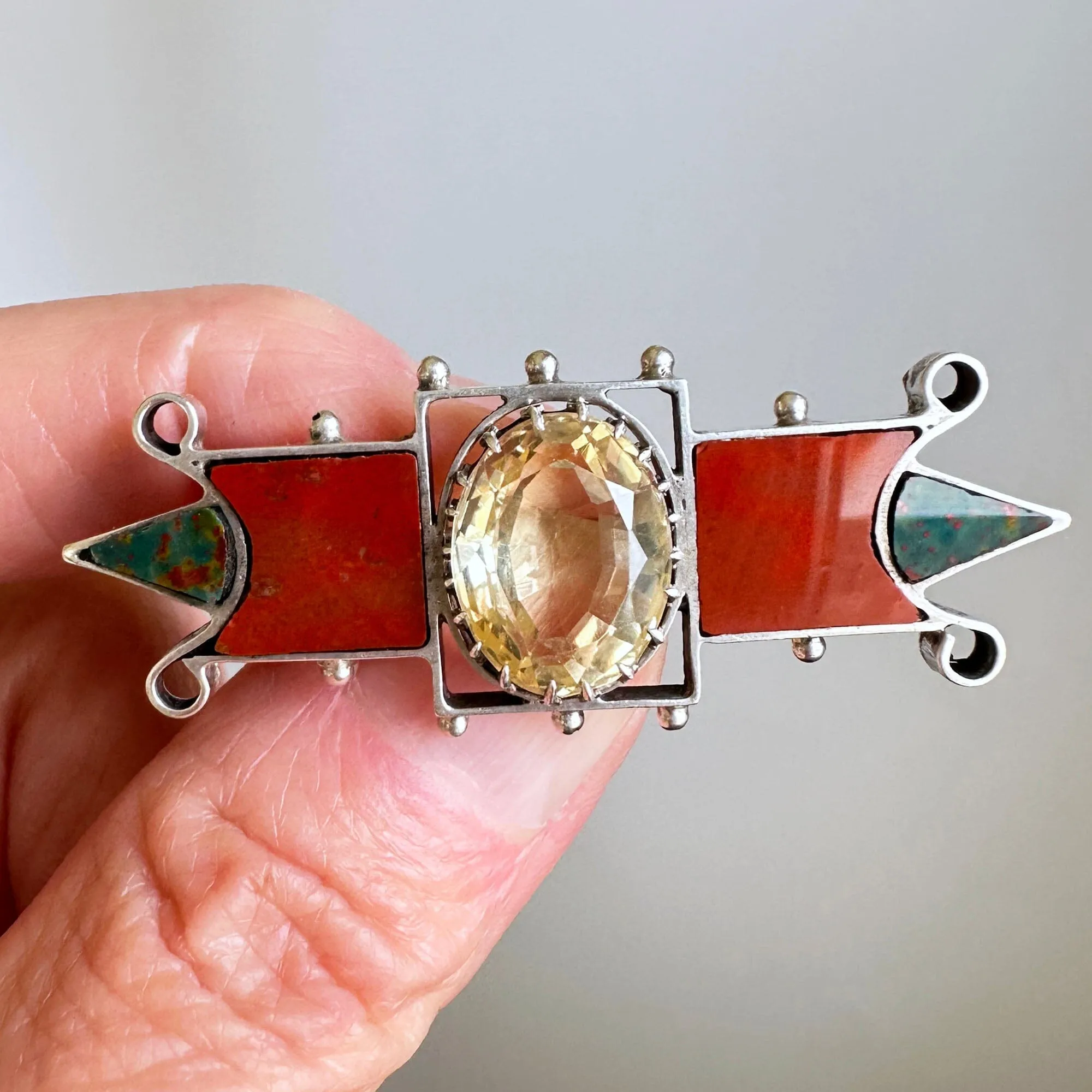 Antique 1890s Scottish Agate Champagne Citrine Brooch