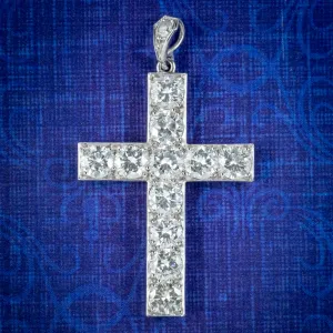 Antique Edwardian Diamond Cross Pendant Platinum Circa 1905