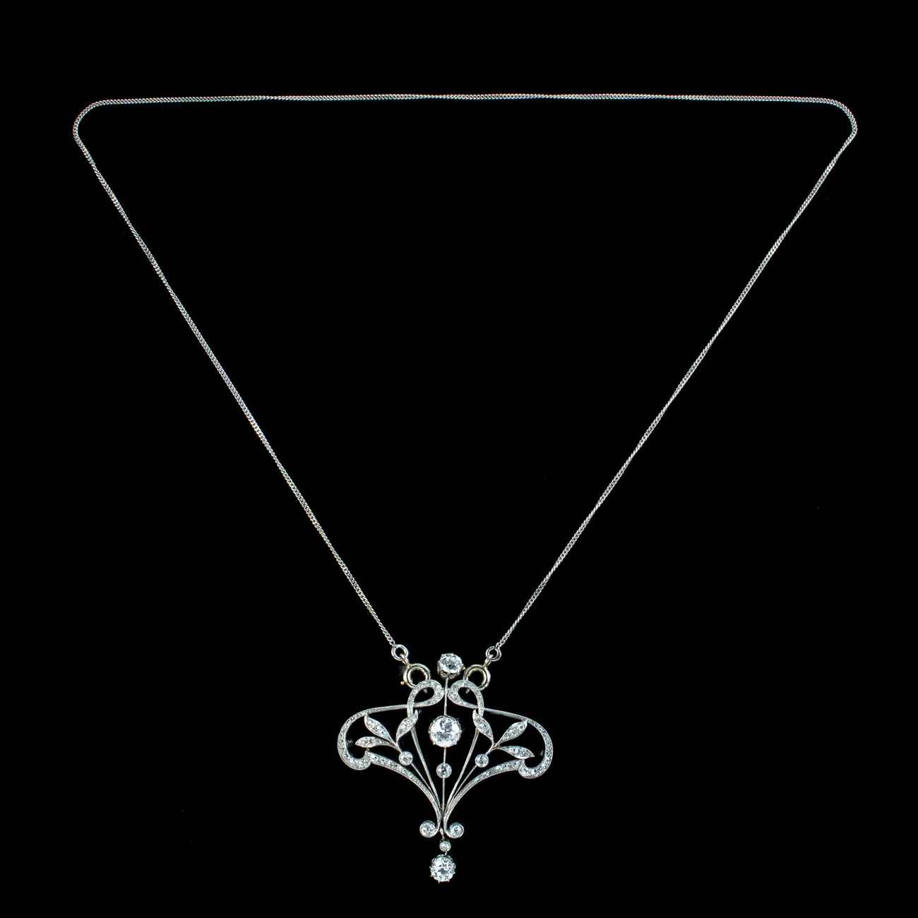 Antique Edwardian Diamond Pendant Necklace Platinum 2.5ct Of Diamond