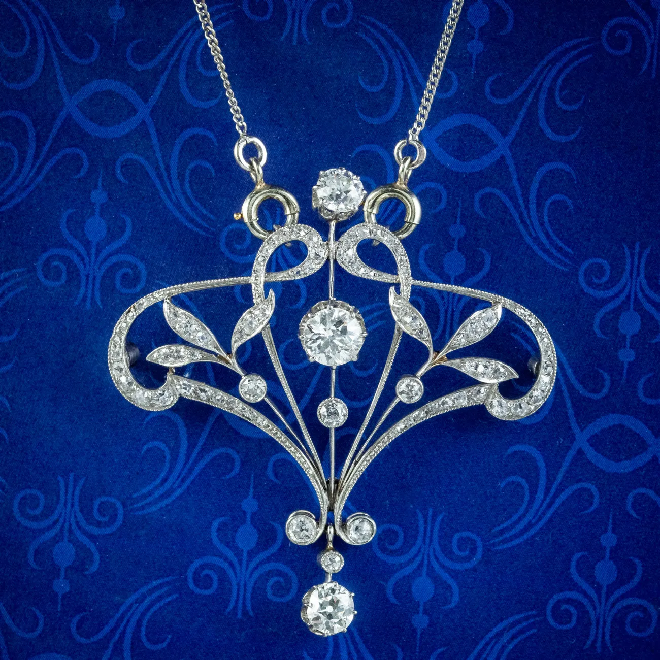 Antique Edwardian Diamond Pendant Necklace Platinum 2.5ct Of Diamond