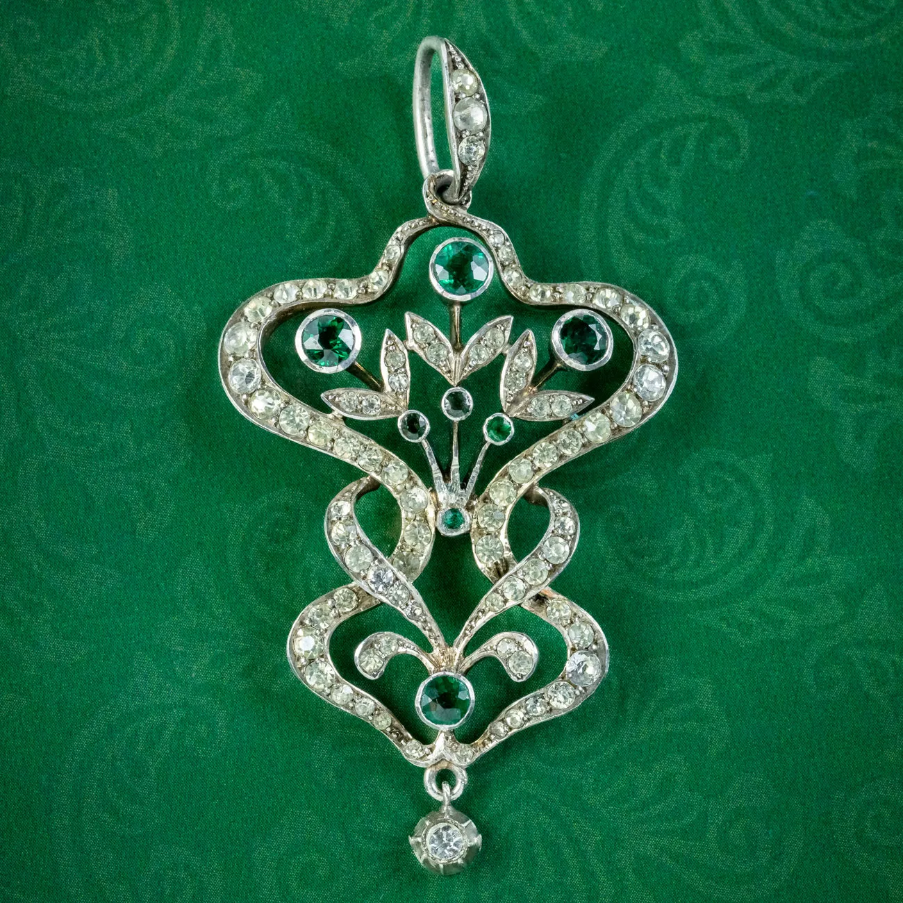 Antique Edwardian Green Tourmaline Paste Pendant Silver