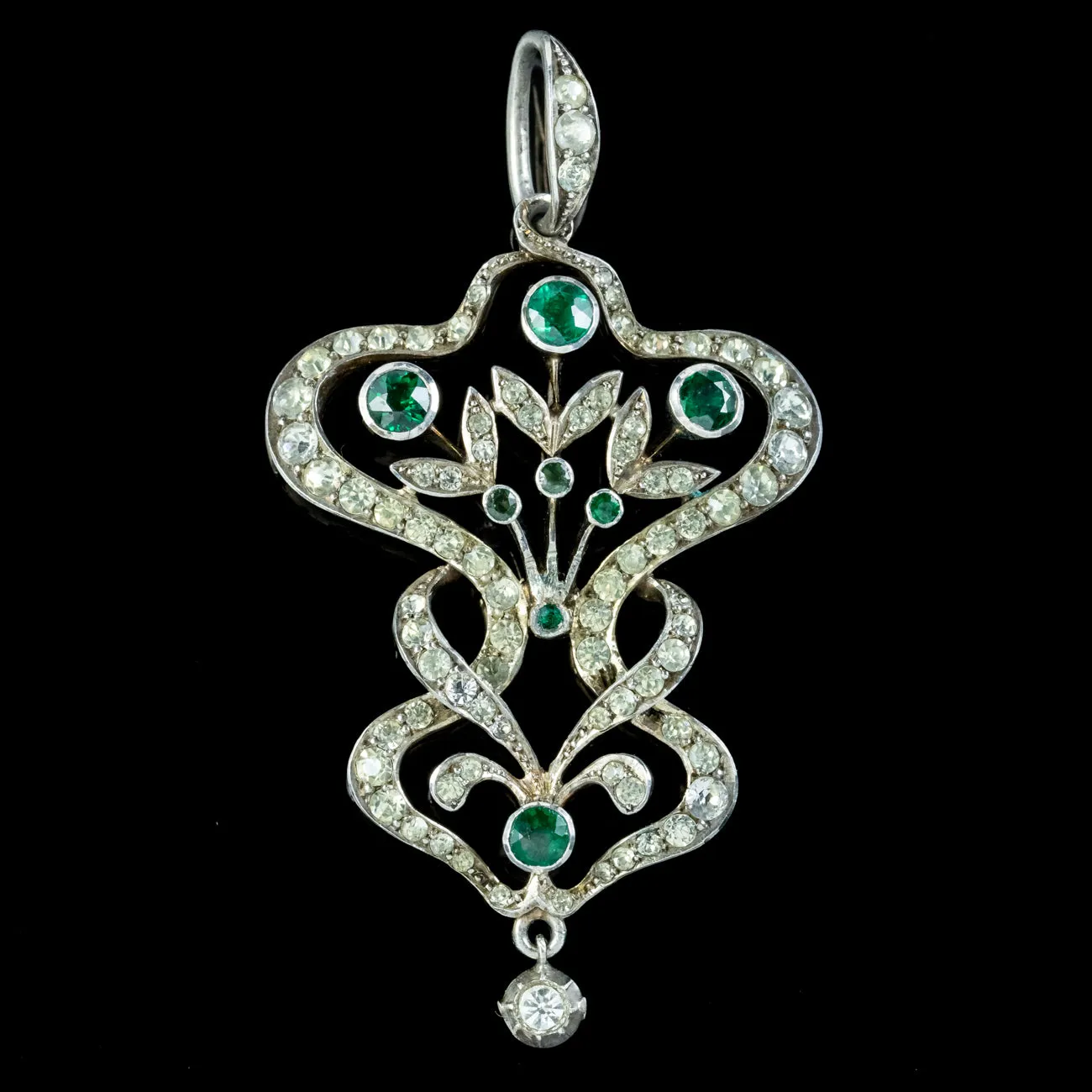 Antique Edwardian Green Tourmaline Paste Pendant Silver