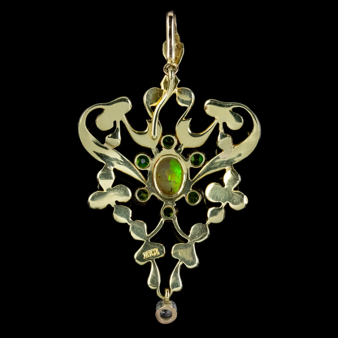 Antique Edwardian Opal Garnet Pearl Diamond Pendant 15ct Gold Circa 1905