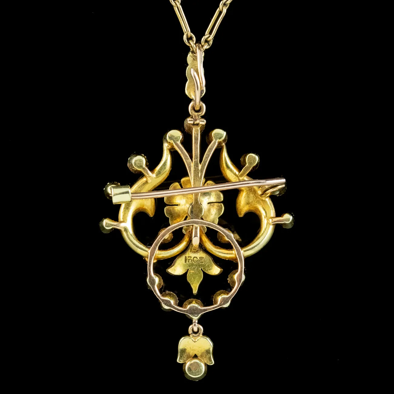 Antique Edwardian Pearl Pendant Necklace 15ct Gold