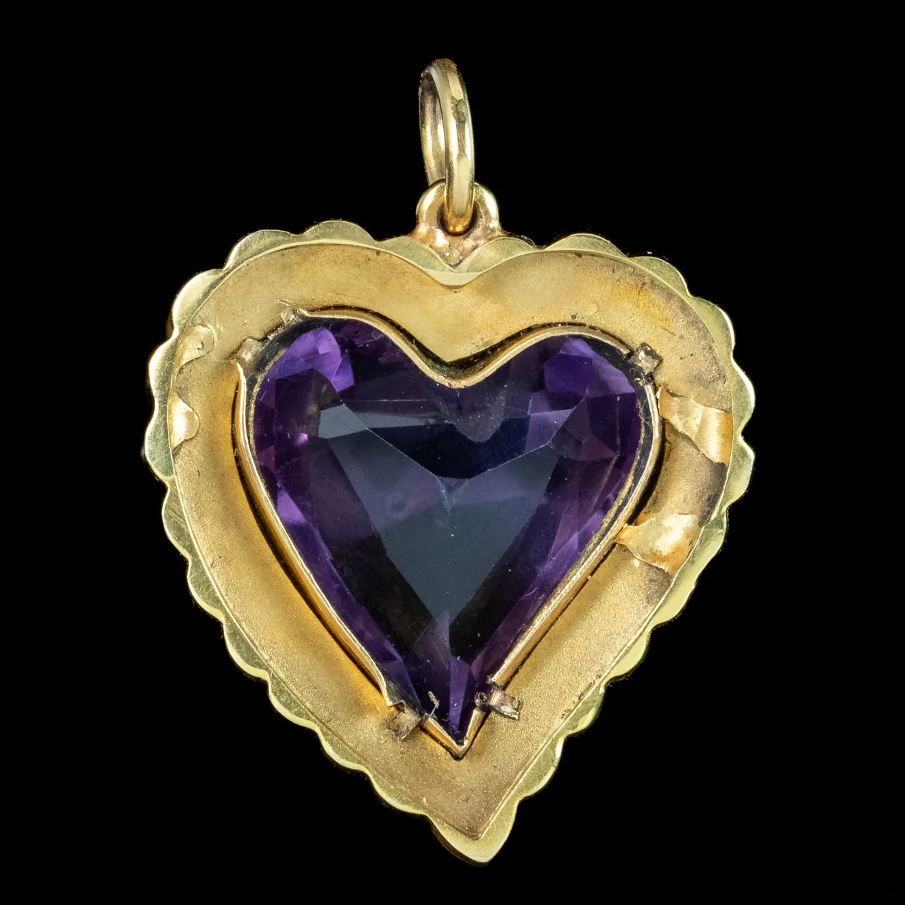 Antique Victorian Amethyst Pearl Witches Heart Pendant 15ct Gold