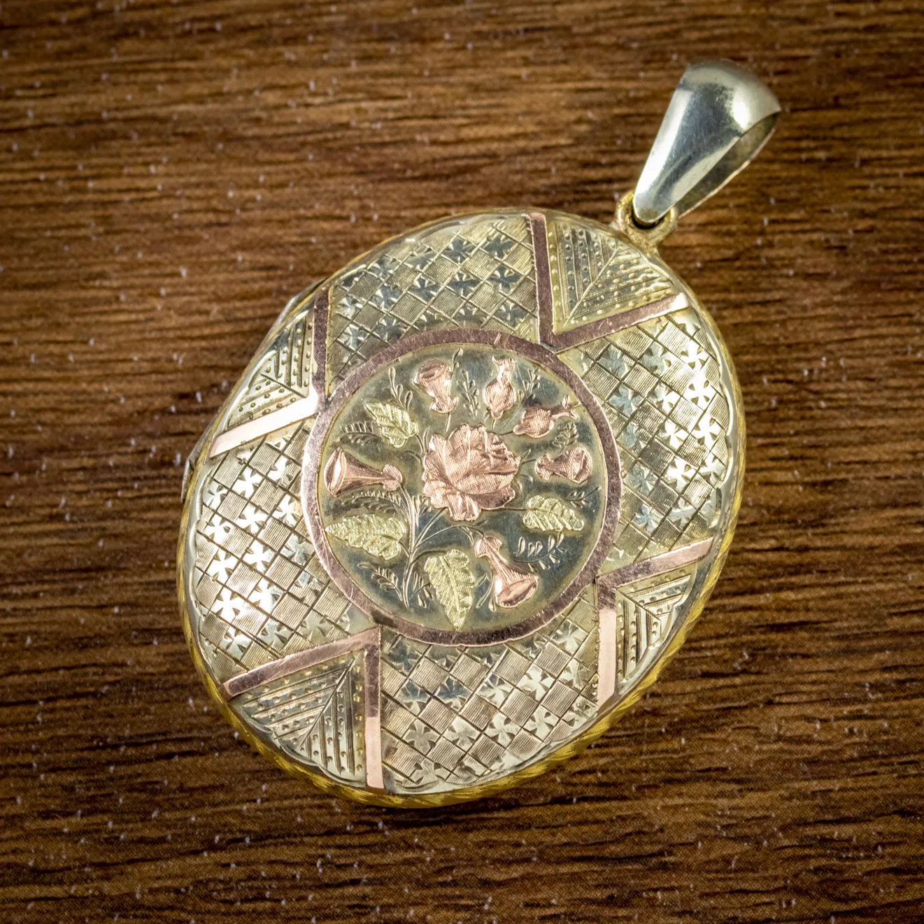 Antique Victorian Floral Locket 18Ct Gold Silver Circa 1900