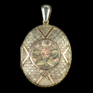 Antique Victorian Floral Locket 18Ct Gold Silver Circa 1900