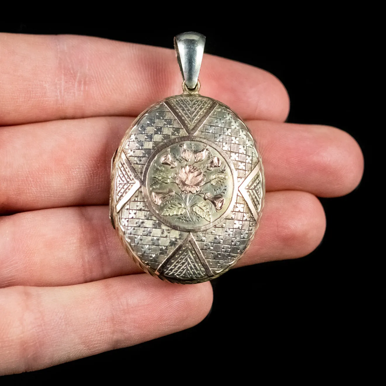 Antique Victorian Floral Locket 18Ct Gold Silver Circa 1900