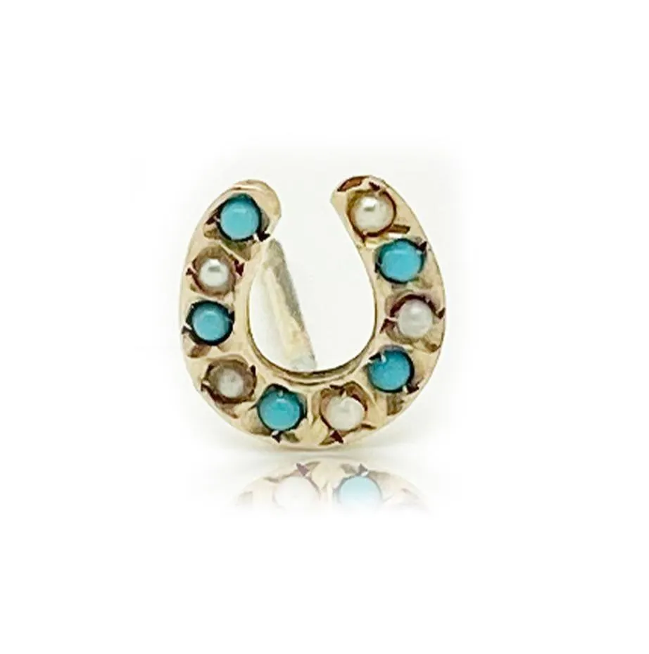 Antique Victorian Turquoise Horseshoe Single Earrings