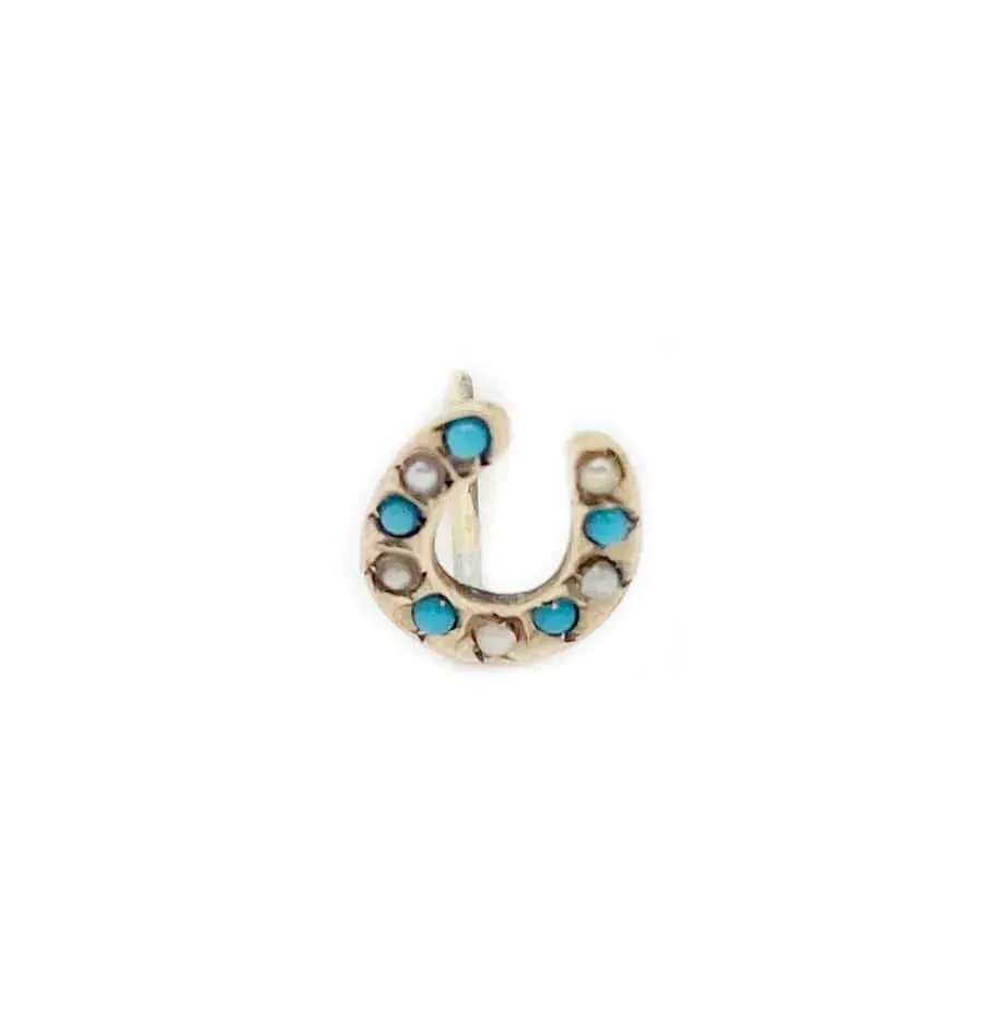 Antique Victorian Turquoise Horseshoe Single Earrings