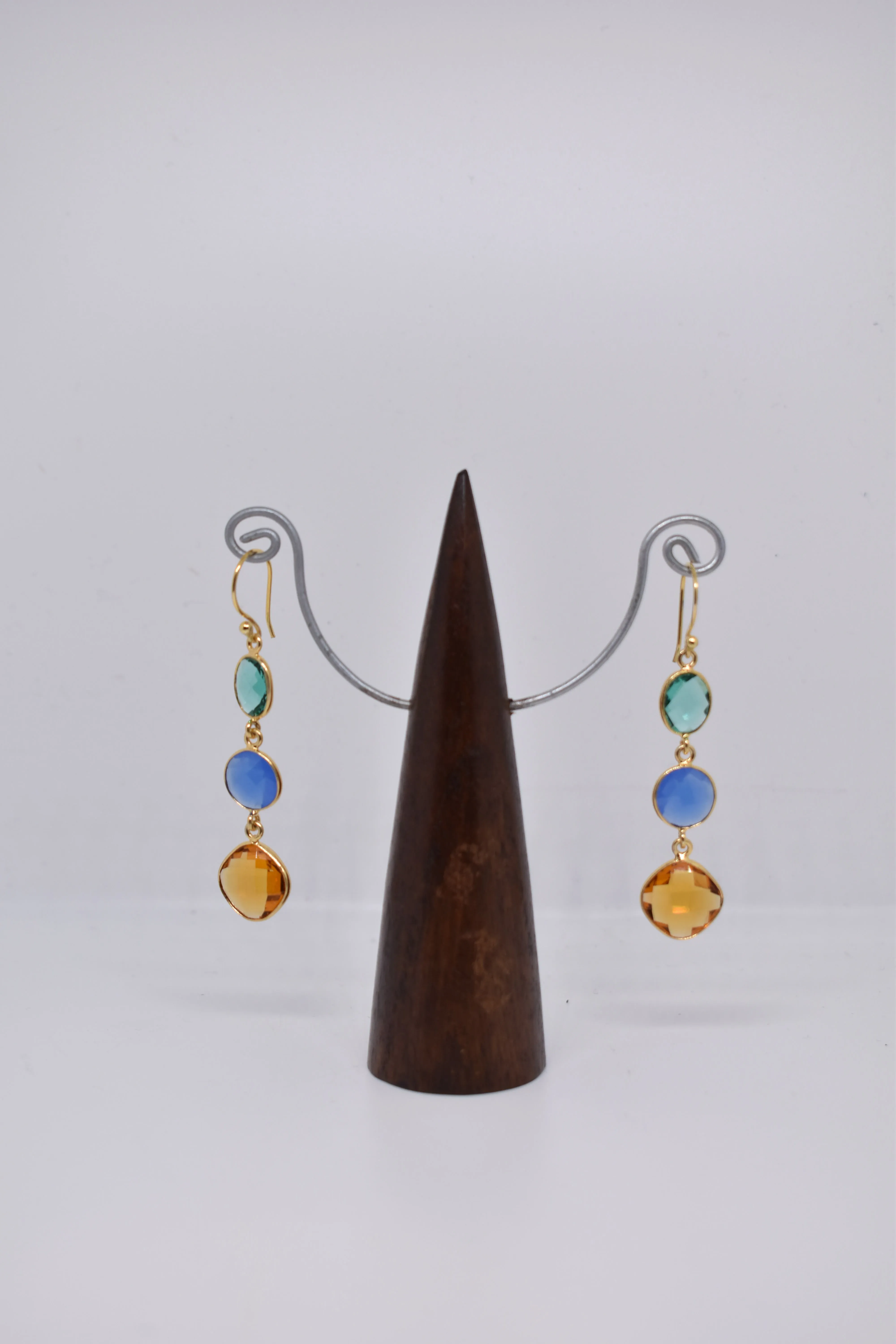 Apatite, Ink Chalcedony and Citrine Triple Threat Earrings