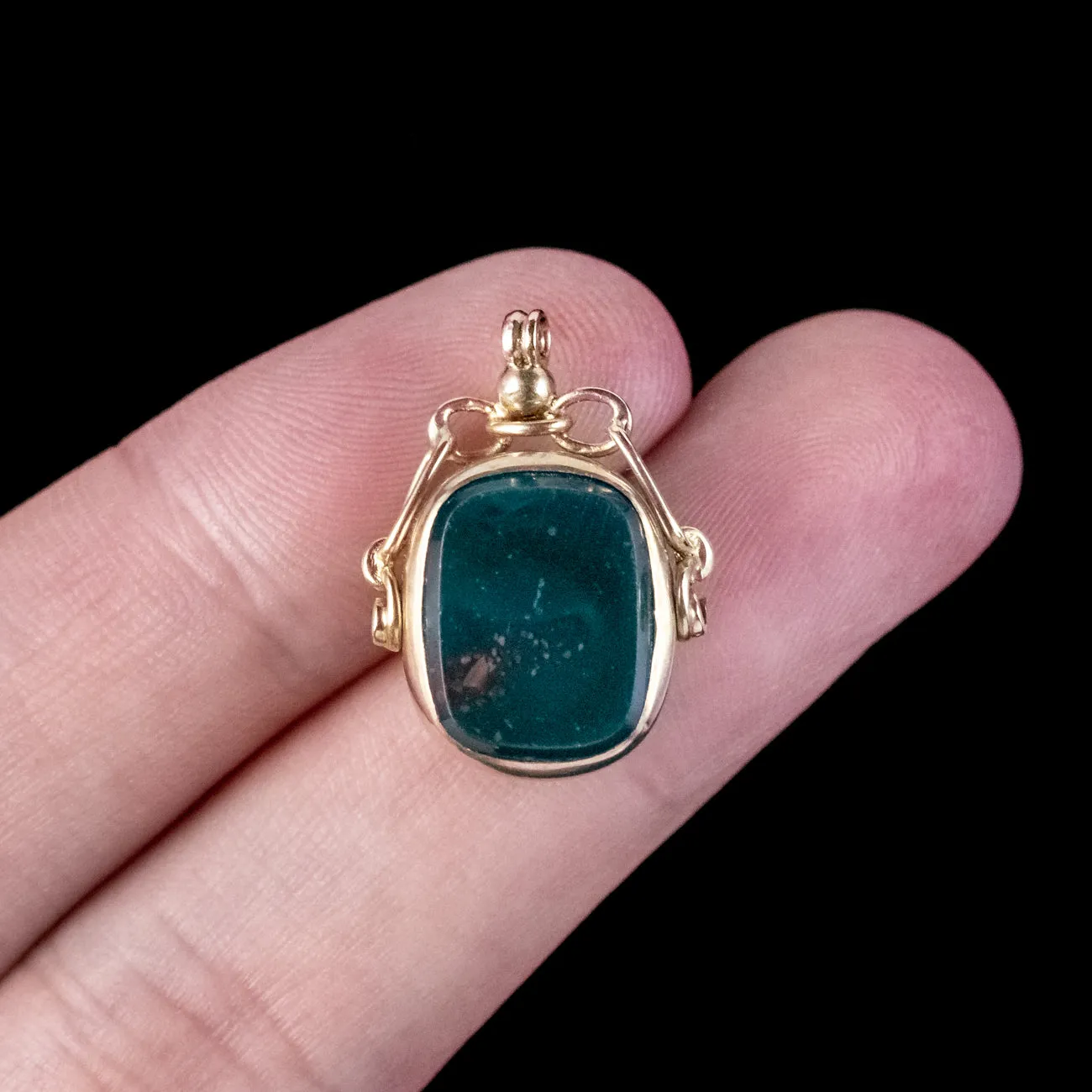 Art Deco Bloodstone Carnelian Rotating Fob Pendant Dated 1923