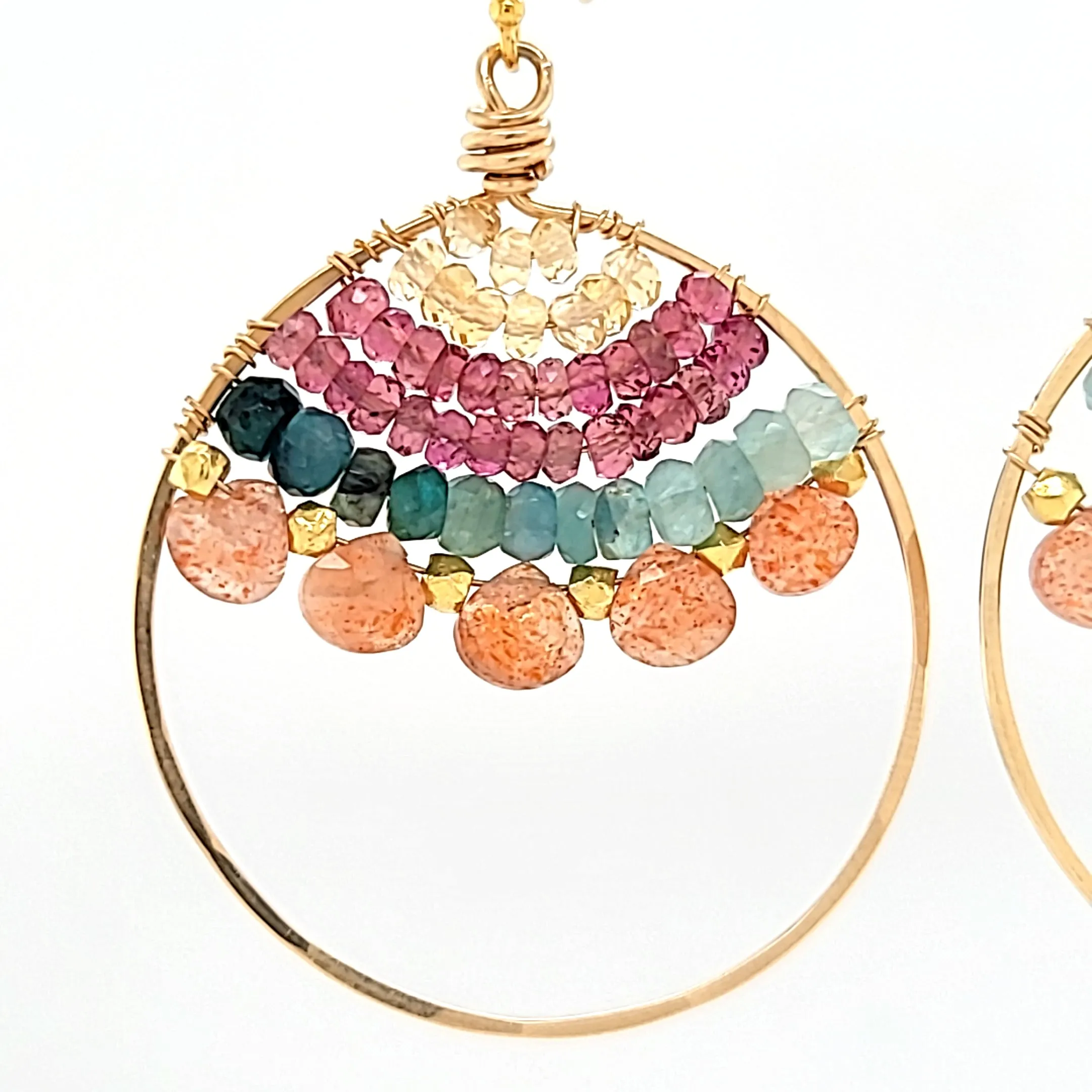 AVF Gold Sunstone, Grandidierite, Citrine & Tourmaline Front Facing Hoop Earrings (SI3766)