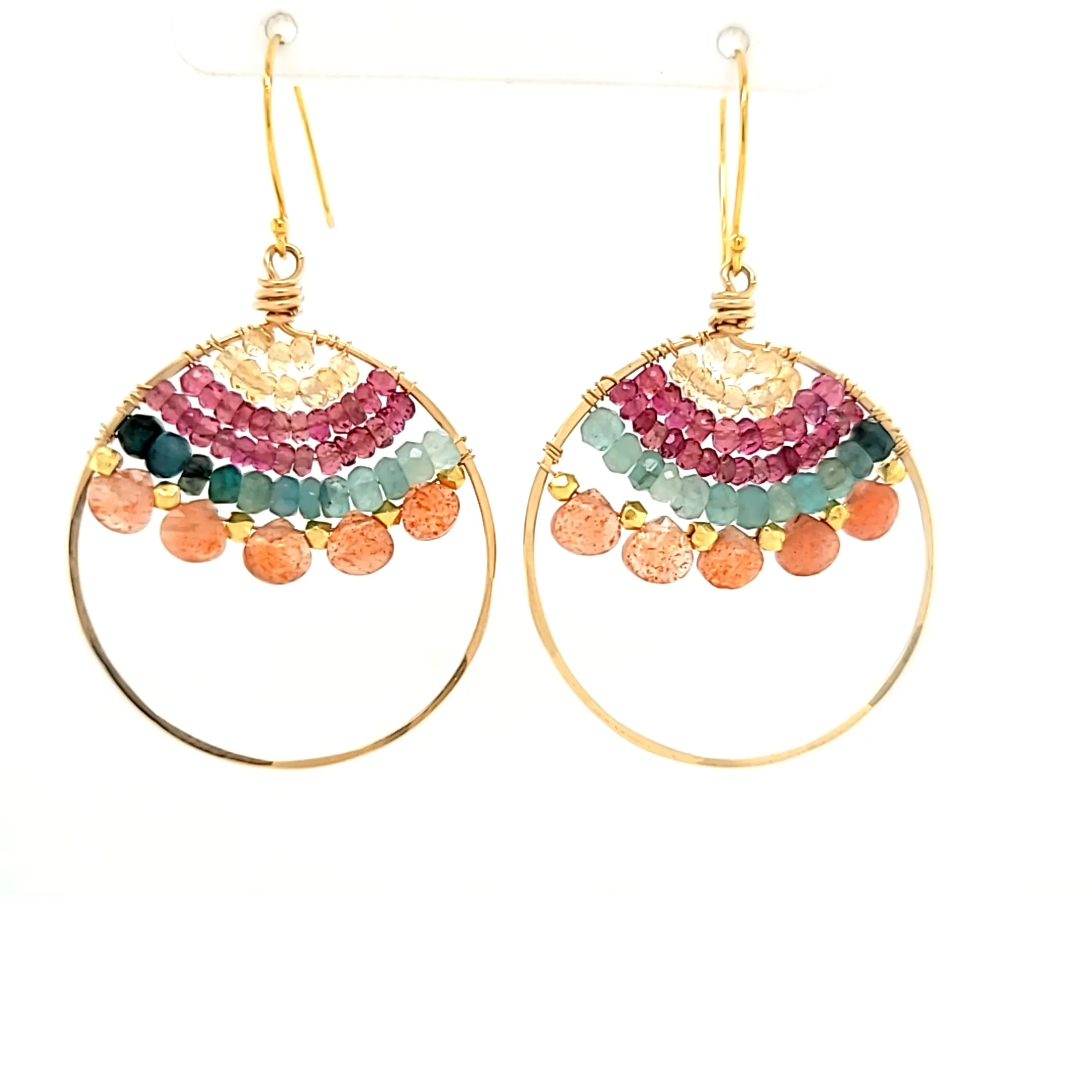 AVF Gold Sunstone, Grandidierite, Citrine & Tourmaline Front Facing Hoop Earrings (SI3766)