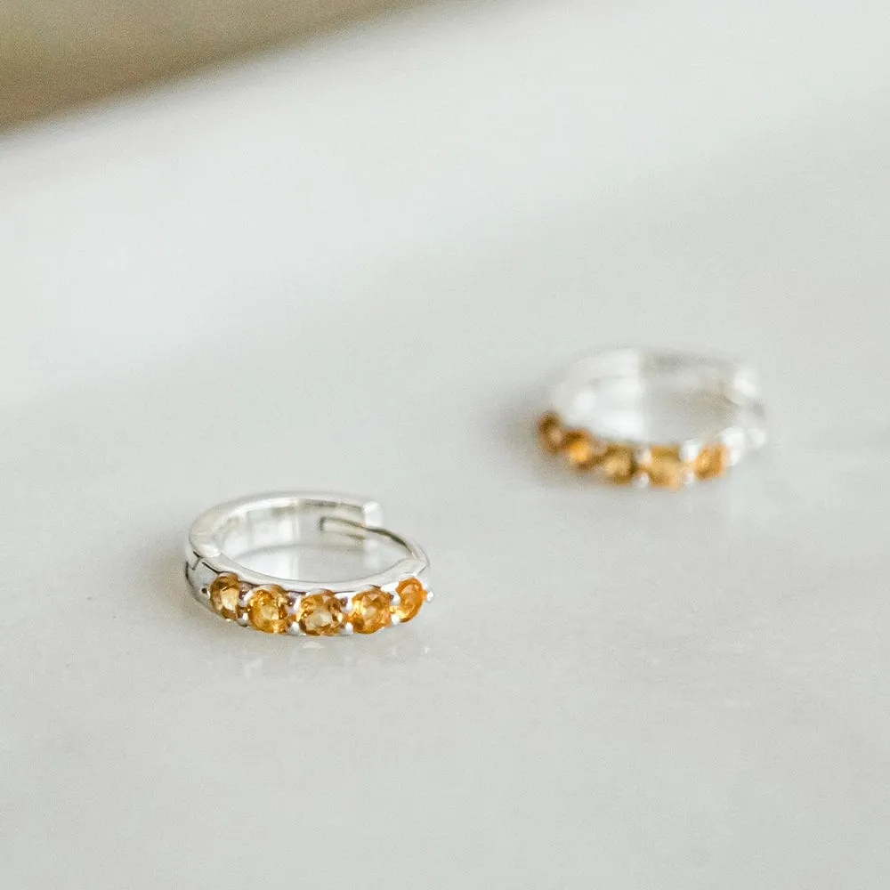 Beloved Citrine Huggie Earrings Sterling Silver