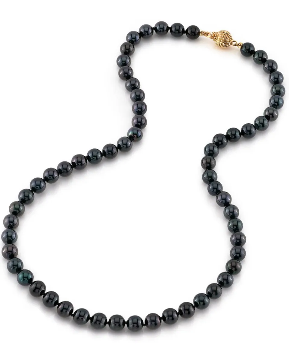 Black Japanese Akoya Pearl Necklace, 6.5-7.0mm - AAA Quality