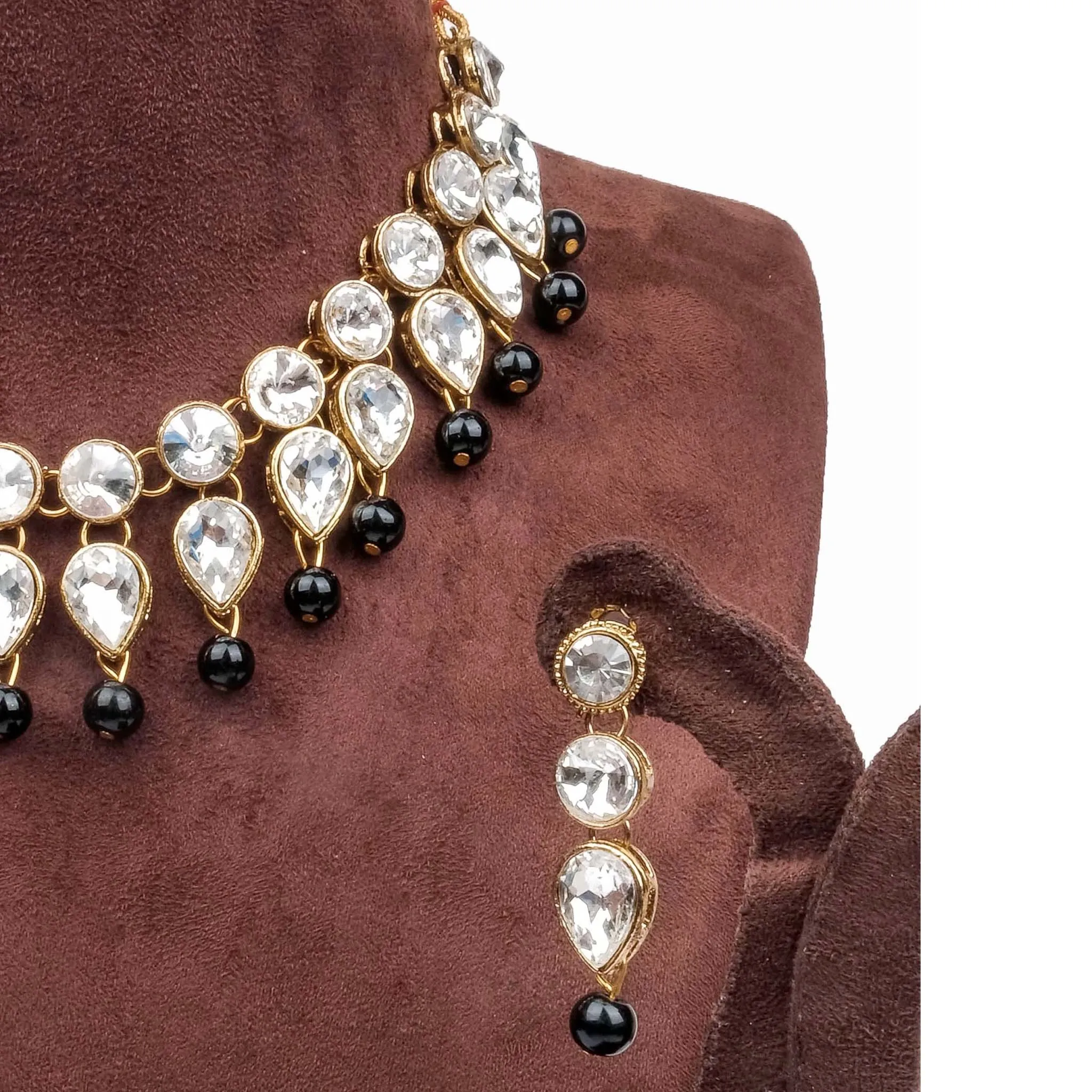 Black Pearl and Dimond Necklace Alloy Gold-plated Jewel Set