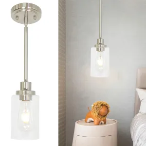 BONLICHT Mini Pendant Lights Brushed Nickel 1-Light with Clear Glass Shade