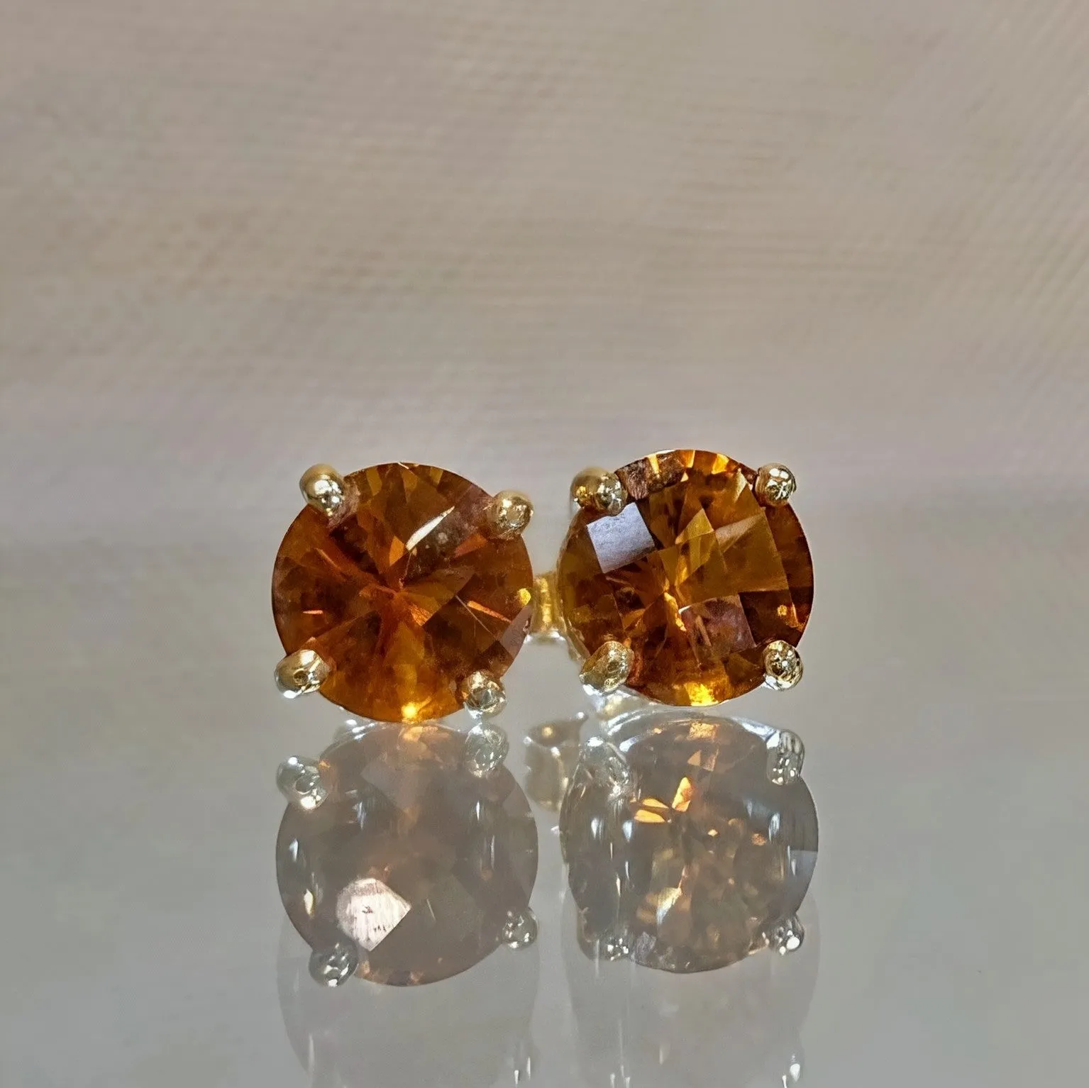 Checkerboard-Cut Citrine Studs