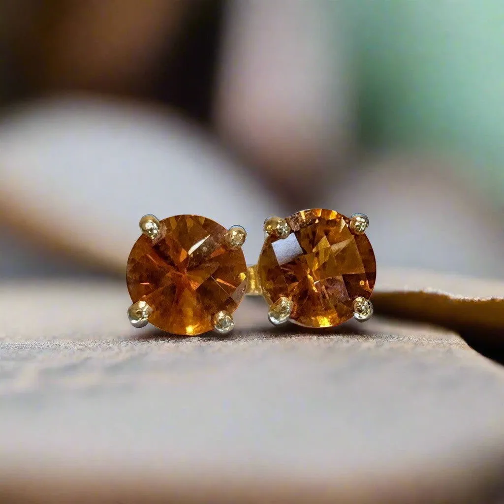 Checkerboard-Cut Citrine Studs