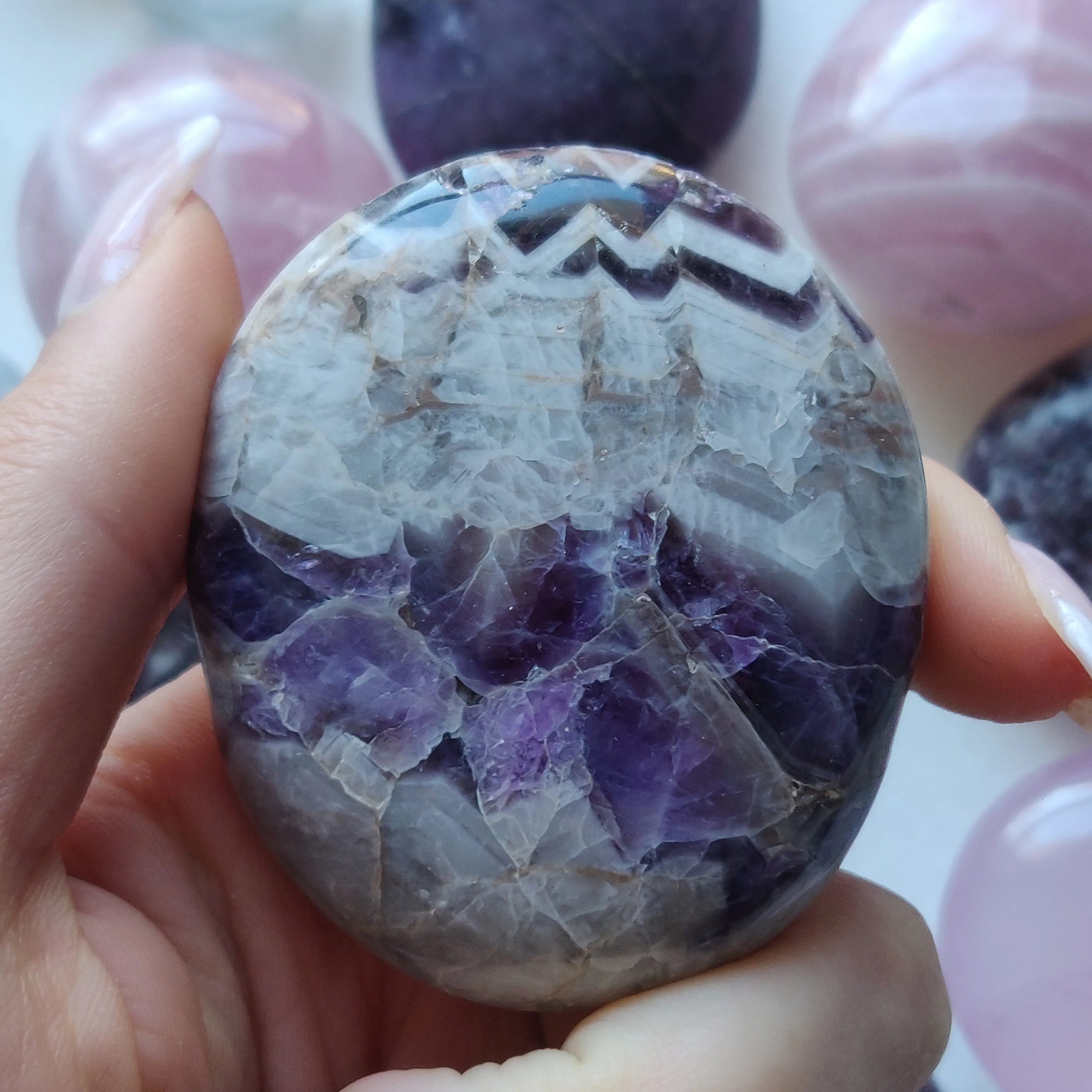 Chevron Amethyst Palm Stone (#18)