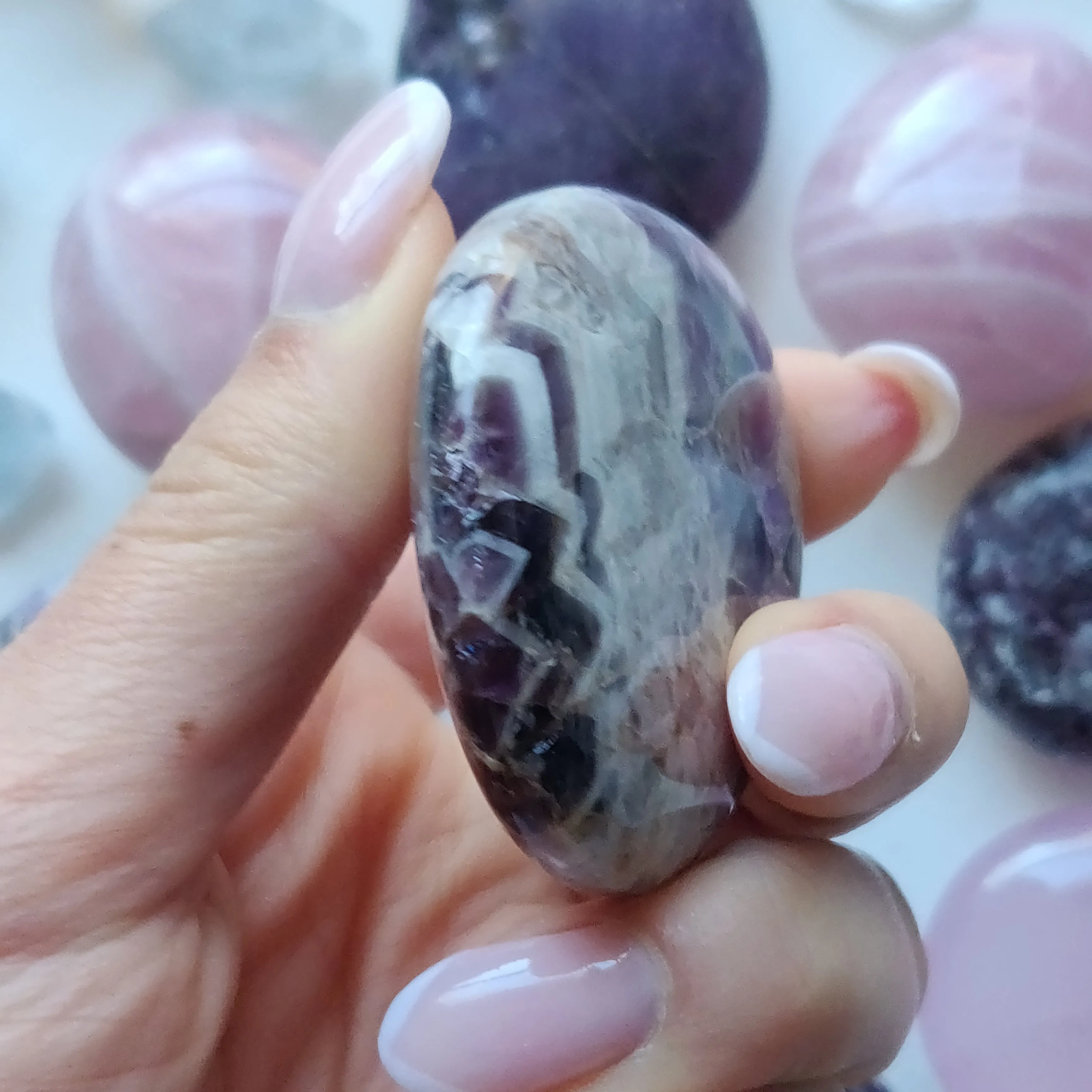 Chevron Amethyst Palm Stone (#18)