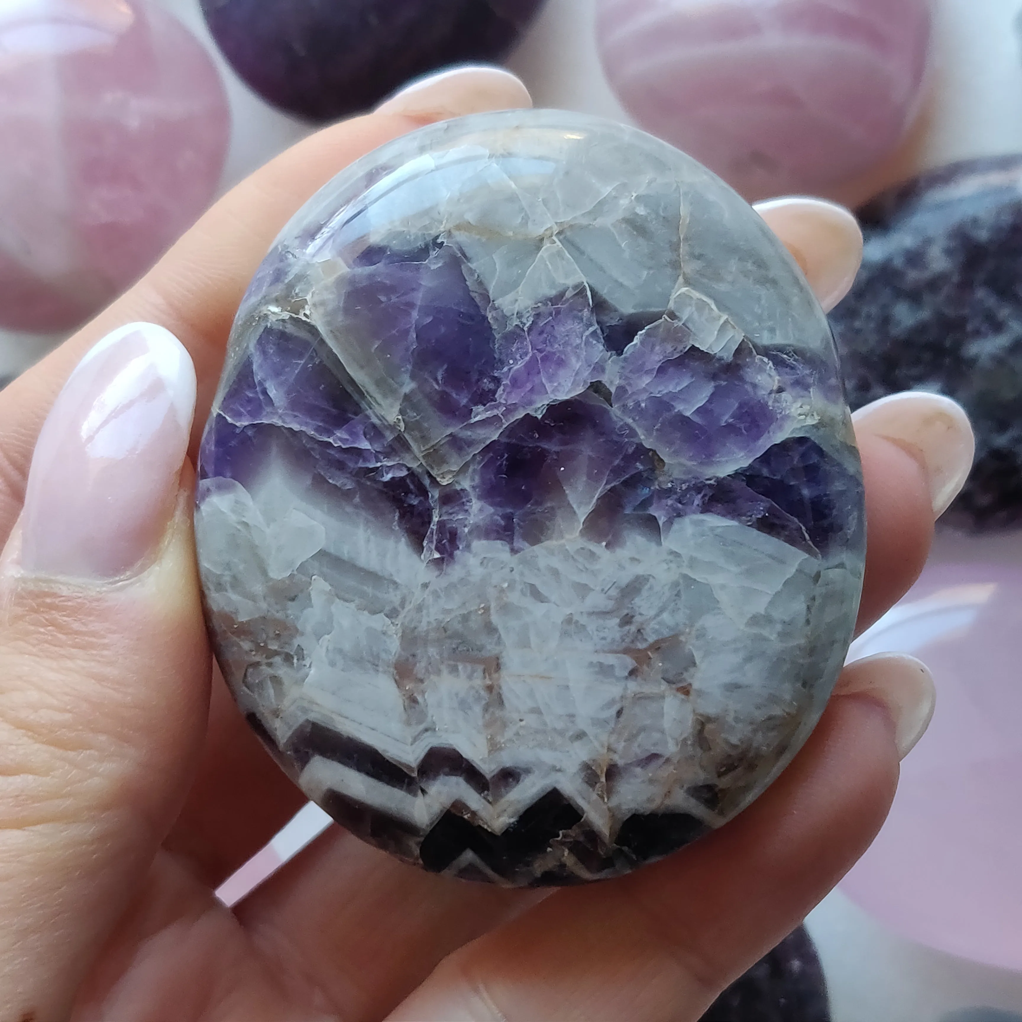 Chevron Amethyst Palm Stone (#18)