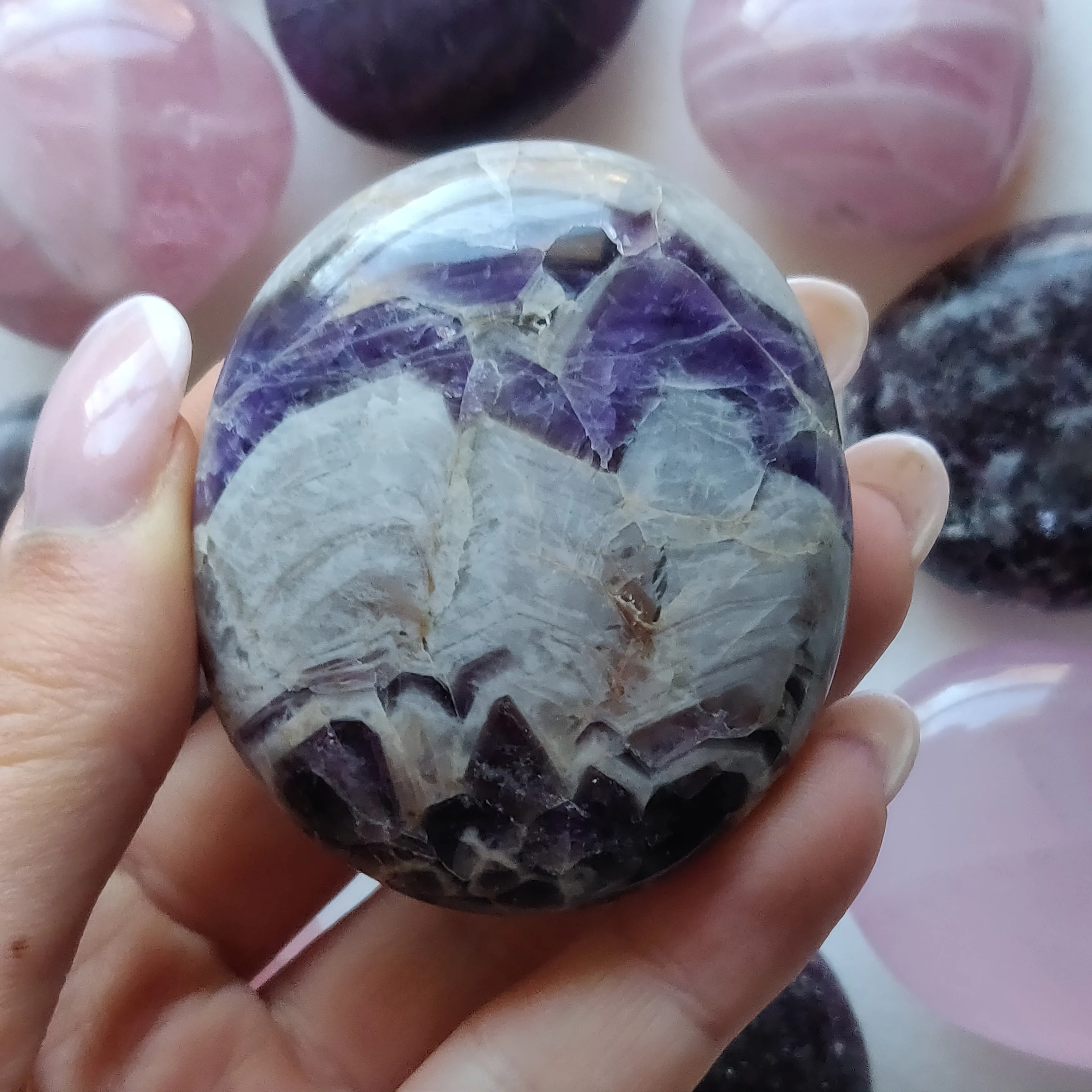 Chevron Amethyst Palm Stone (#18)