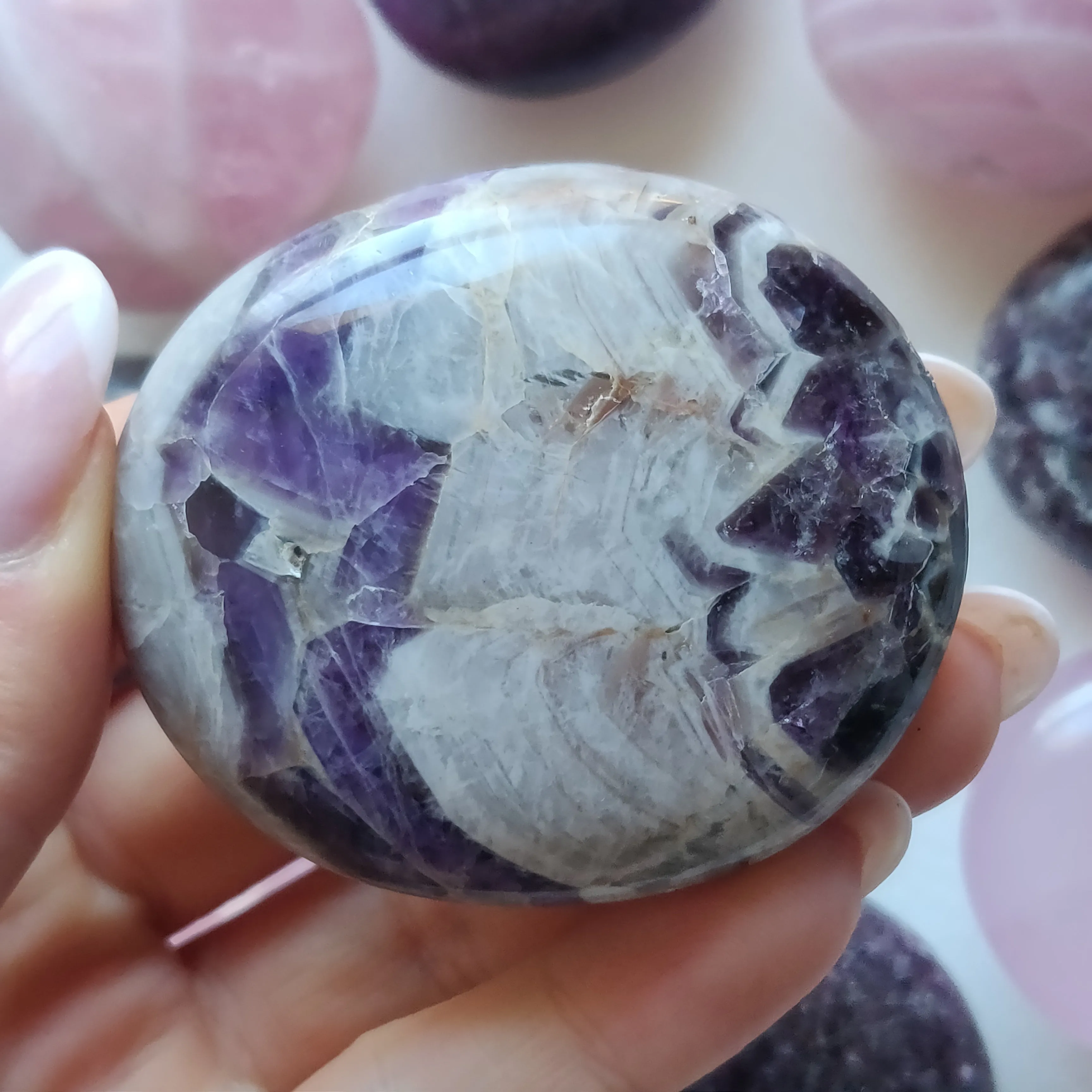 Chevron Amethyst Palm Stone (#18)