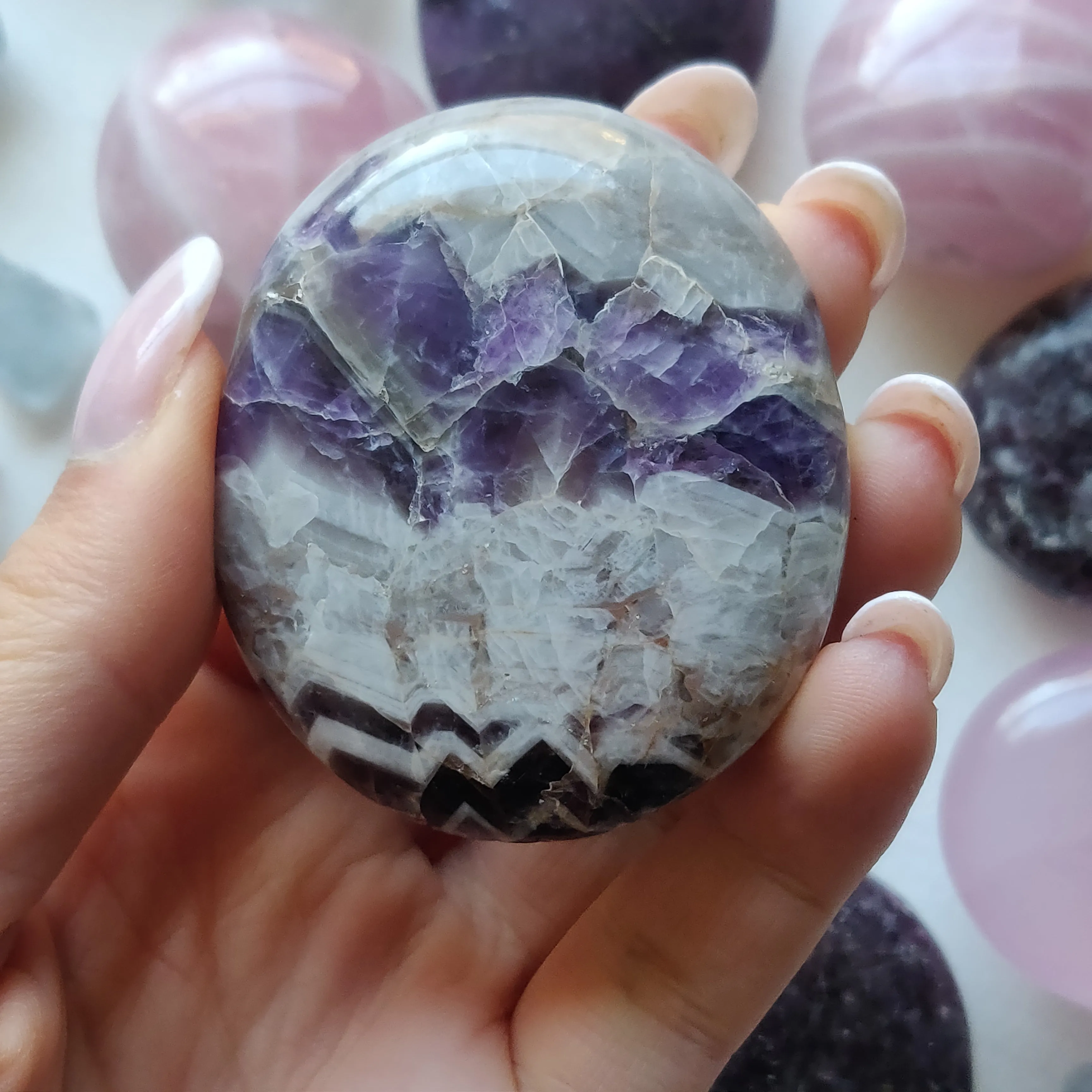 Chevron Amethyst Palm Stone (#18)