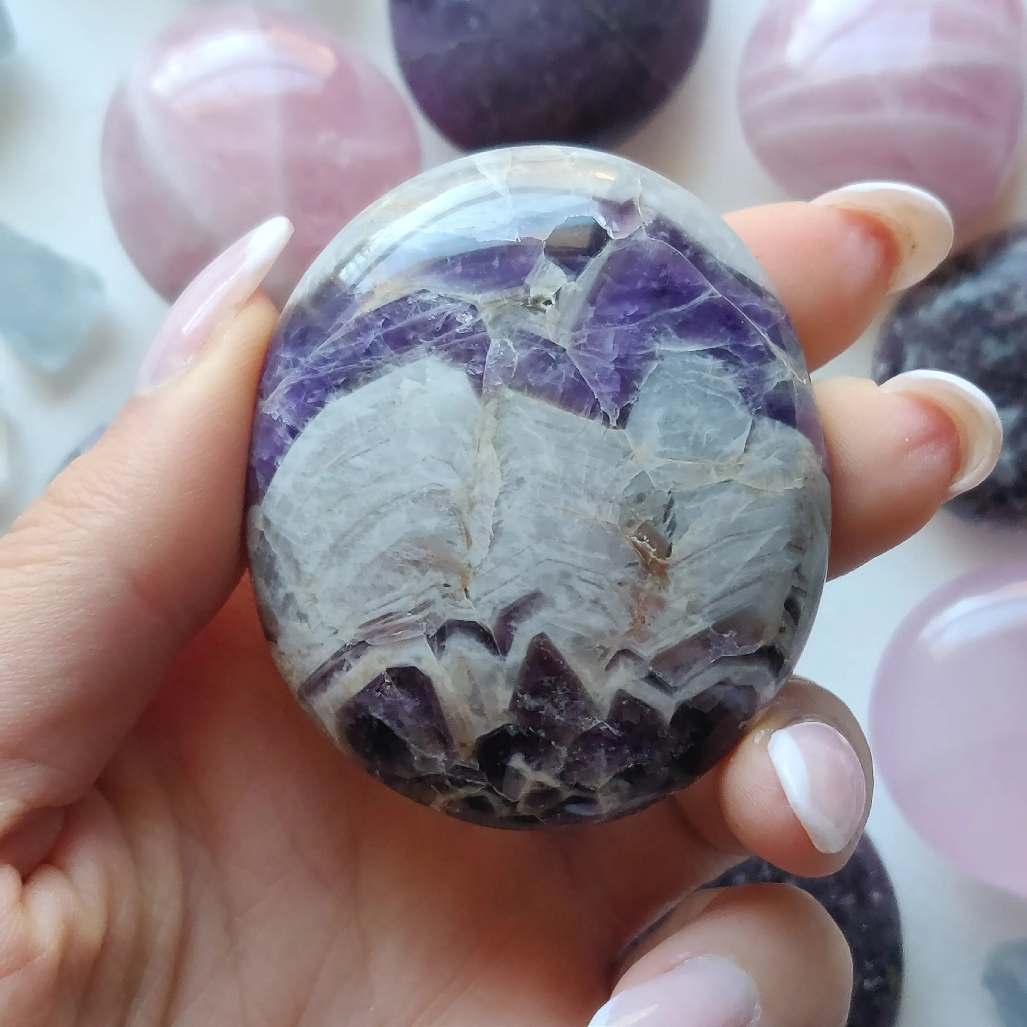 Chevron Amethyst Palm Stone (#18)