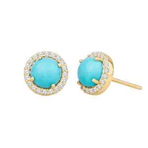 Christina Greene 14K Gold & Turquoise Stud Earrings with White Diamonds