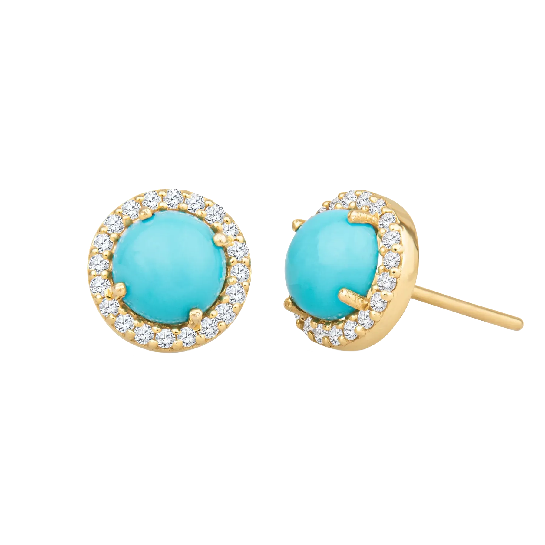 Christina Greene 14K Gold & Turquoise Stud Earrings with White Diamonds