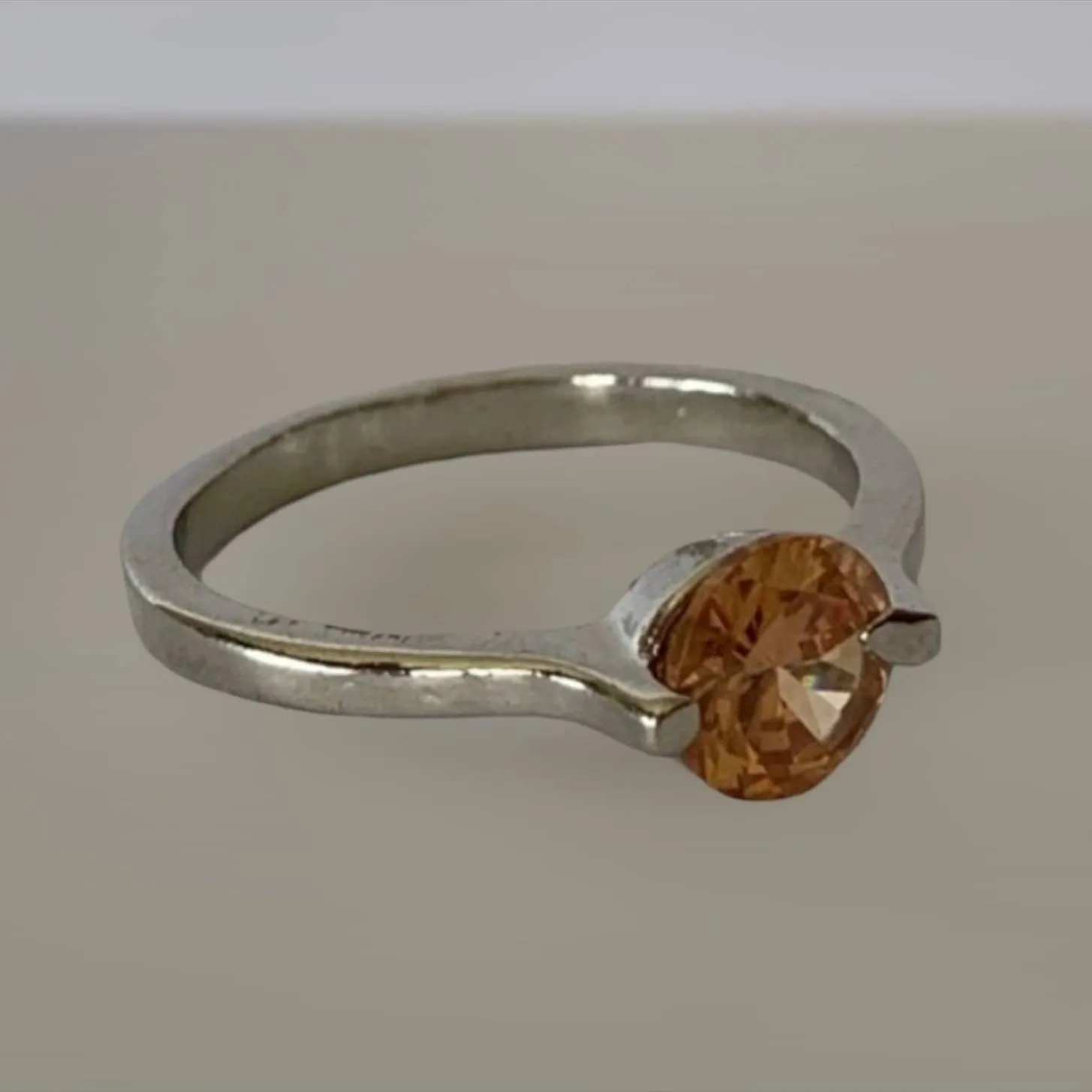 Citrine Orange Colored Solitaire Ring Size 5