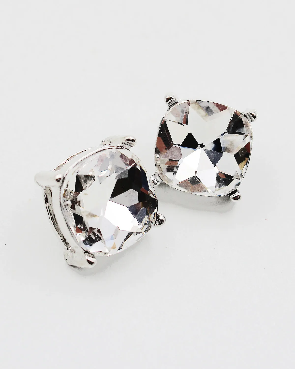 Clear Faceted Square Stone Stud Earrings