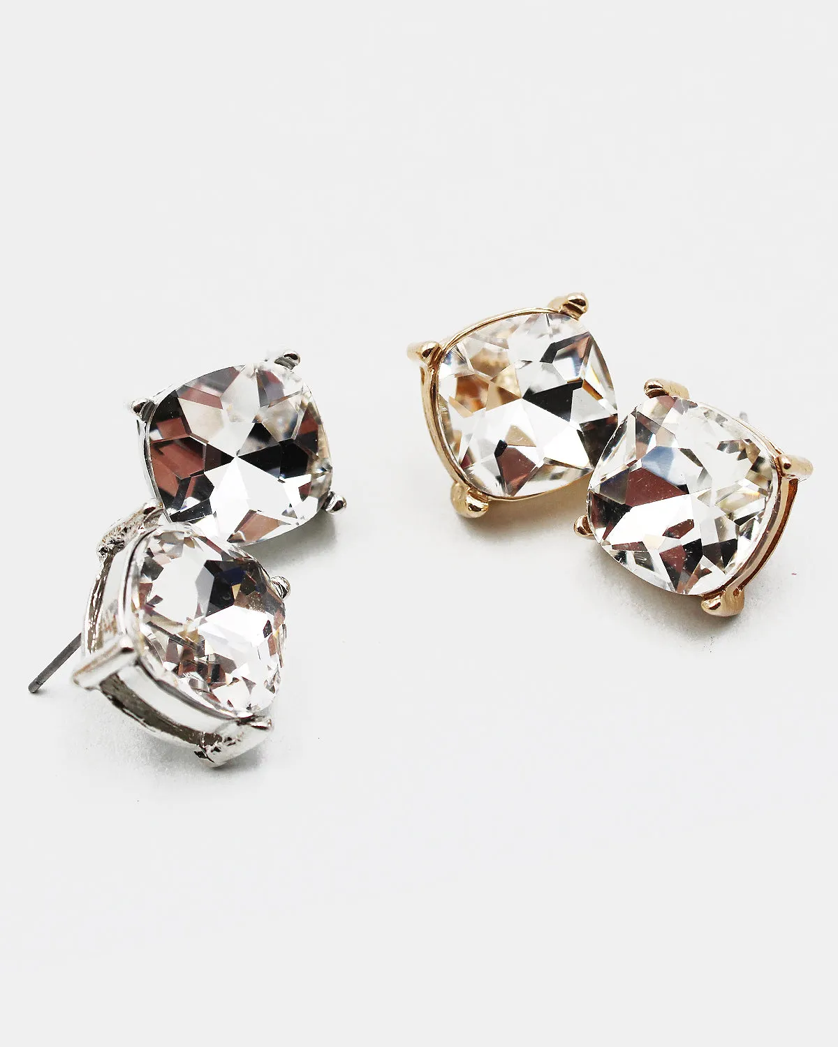 Clear Faceted Square Stone Stud Earrings