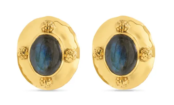 Cleopatra Oval Earrings - Gold/Blue Labradorite