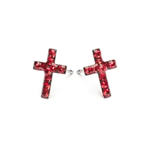 Cross July Birthstone Earrings