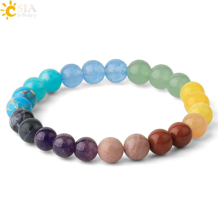 CSJA Healing 7 Chakras Bracelet for Women Natural Stone Crystal Bracelets Femme 2020 Reiki 8mm Round Beads Amulet Bangle S552