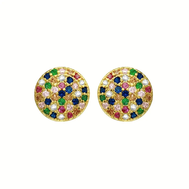 CZ Pavé Curved Disc Stud Earrings