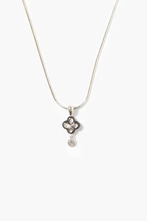 Diamond Drop Clover Necklace Black MOP