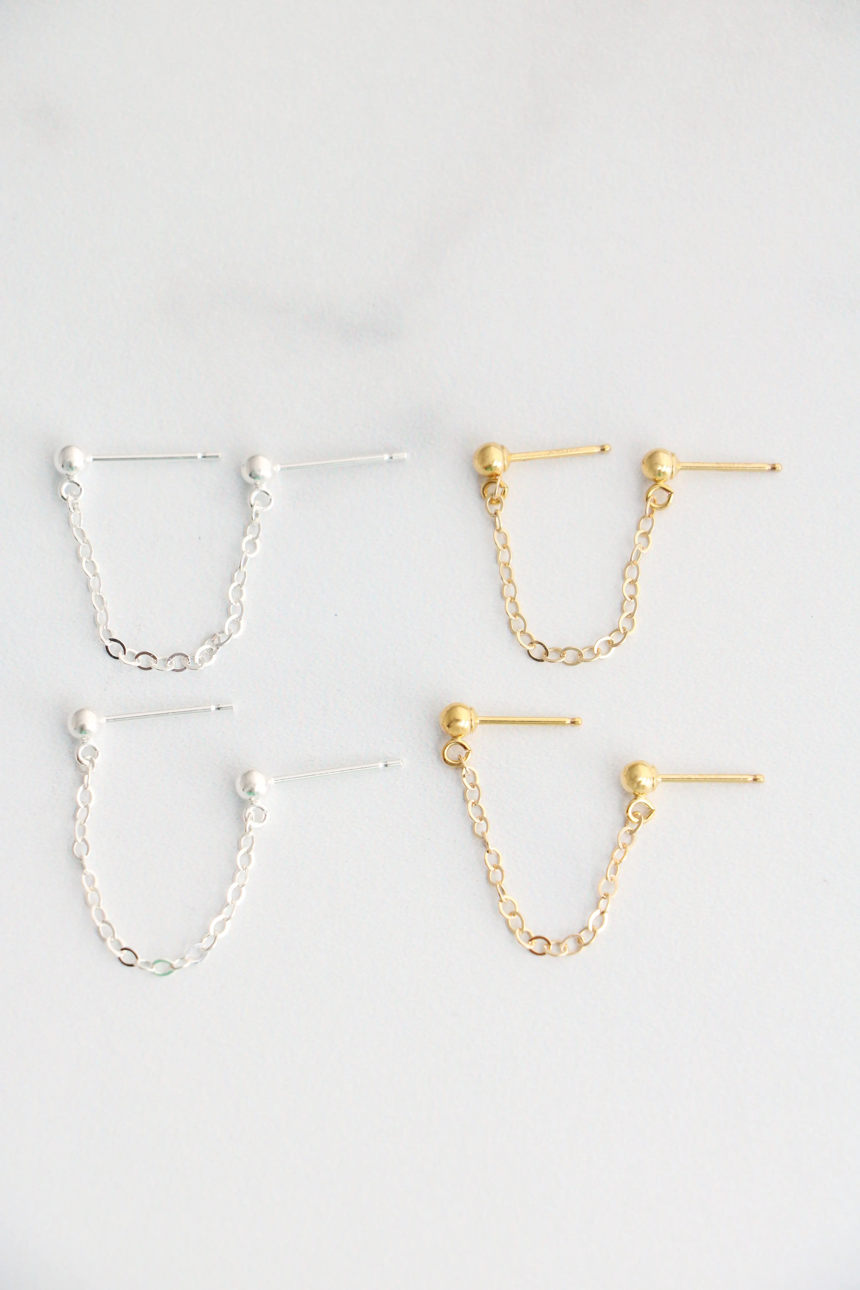 double piercing chain earrings { silver   gold }