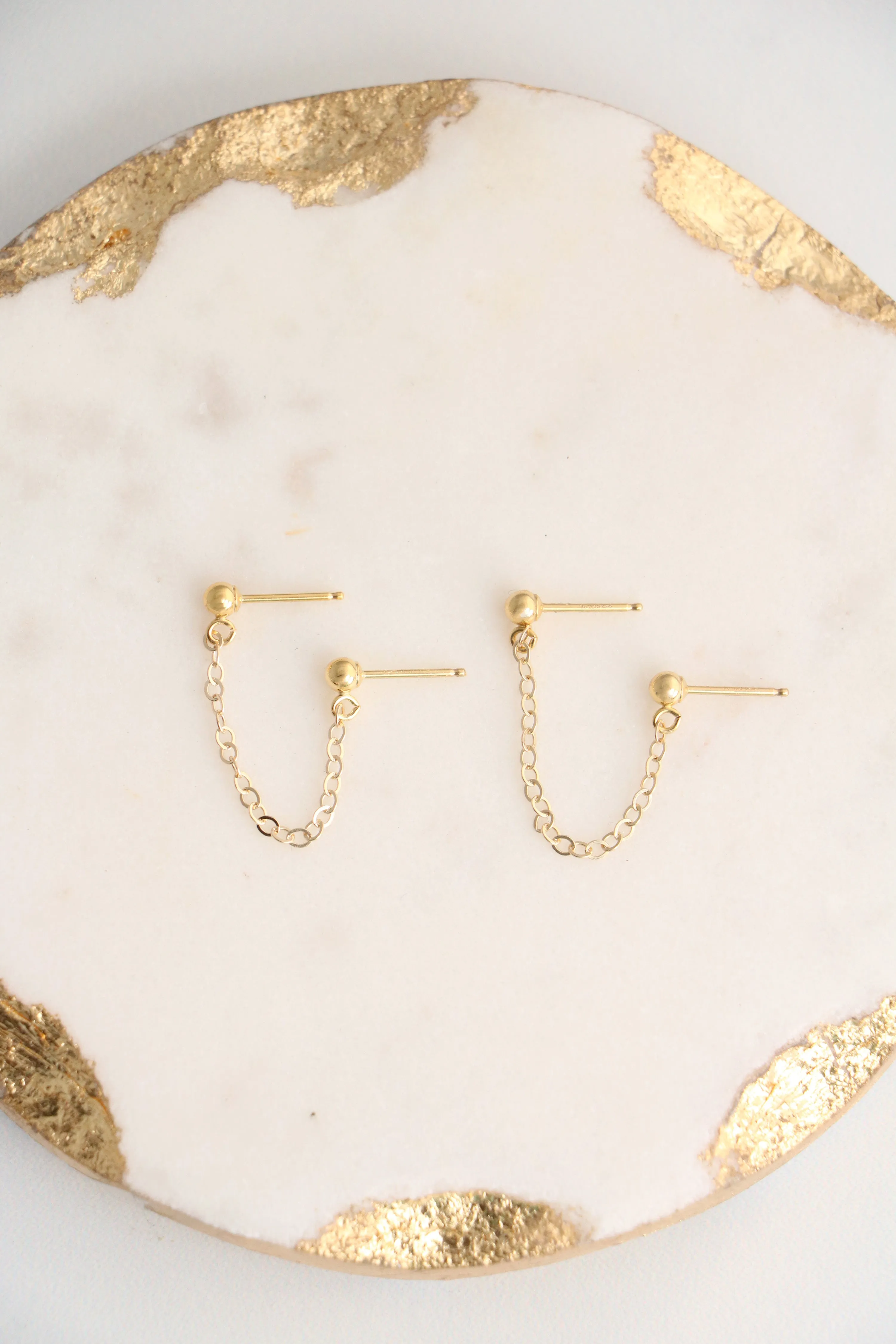 double piercing chain earrings { silver   gold }